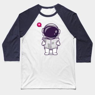 Cute Astronaut Reading Newspaper On Toilet Cartoon Baseball T-Shirt